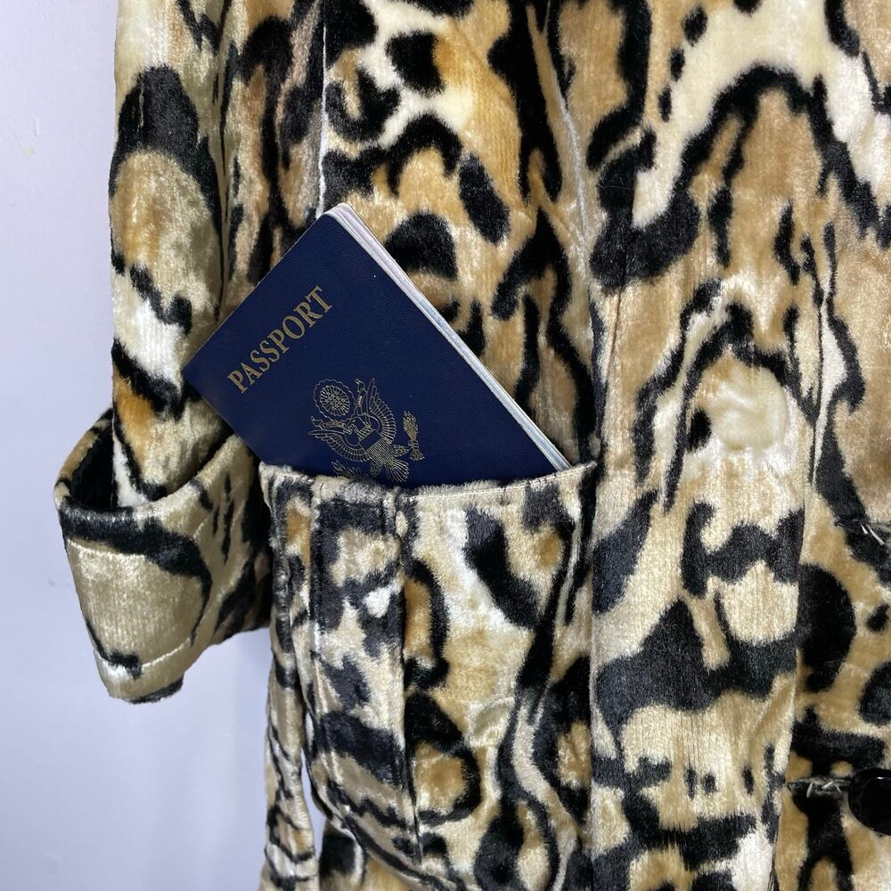 Vintage 60s 70s Glenbrooke Mod Velvet Faux Fur Leopard Ocelot Belted Jacket Coat - Picture 5 of 16